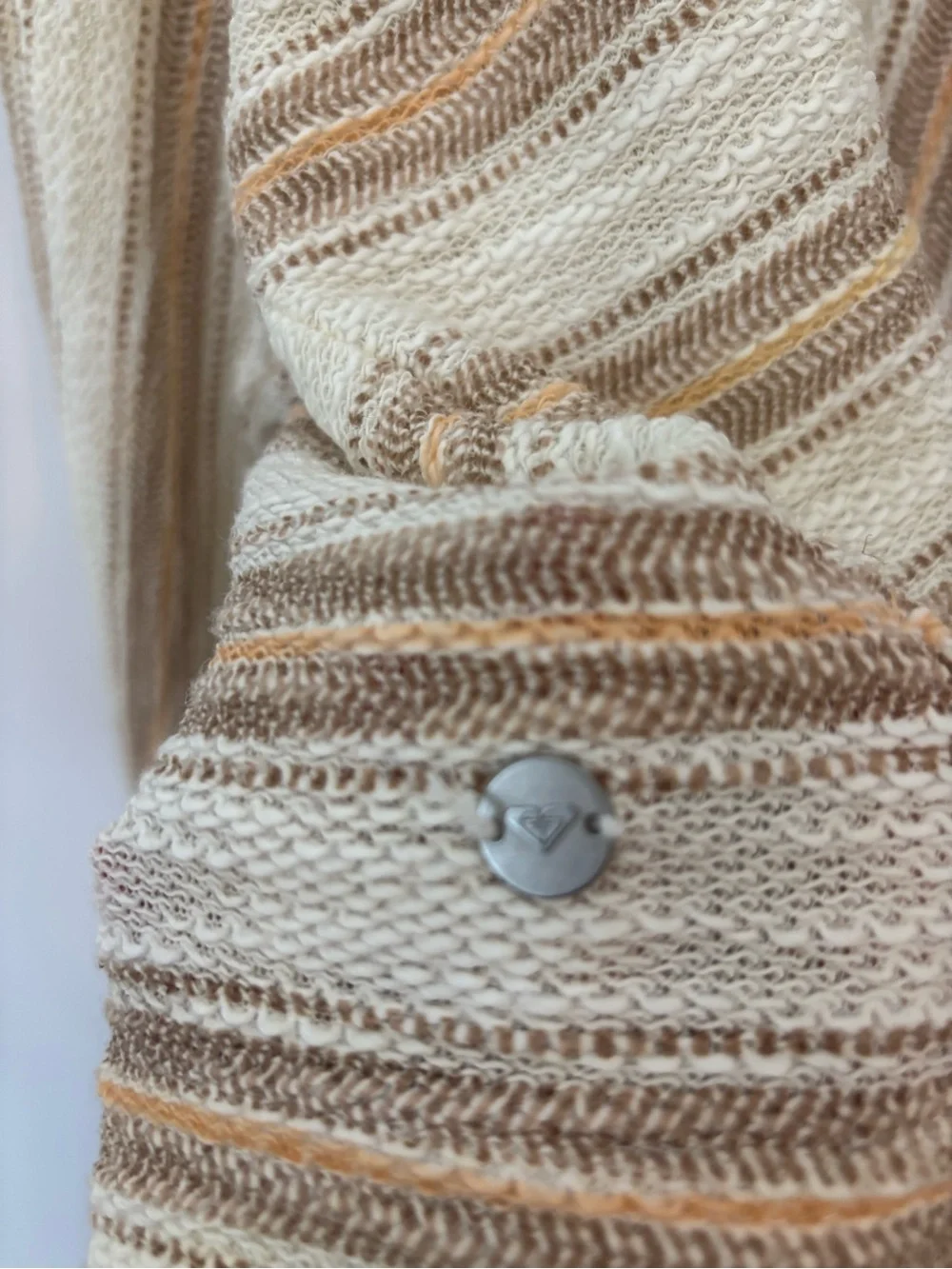 Roxy Striped Hooded Pullover in Cream and Tan